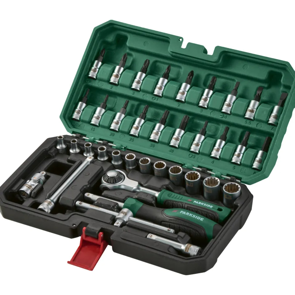 PARKSIDE - 1/4" Socket Set With Swivel Head Ratchet Handle - 37 piece set