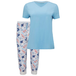 Ladies Light Blue Cropped Pyjamas
