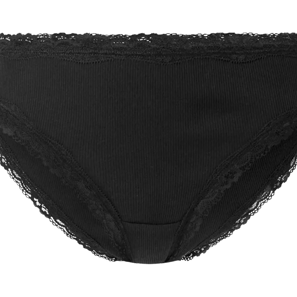 Ladies’ Black Ribbed Briefs With Lace - 5 Pack