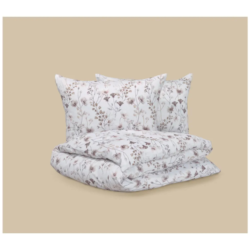 White Microfibre Satin Duvet Cover Set With Floral Pattern - King
