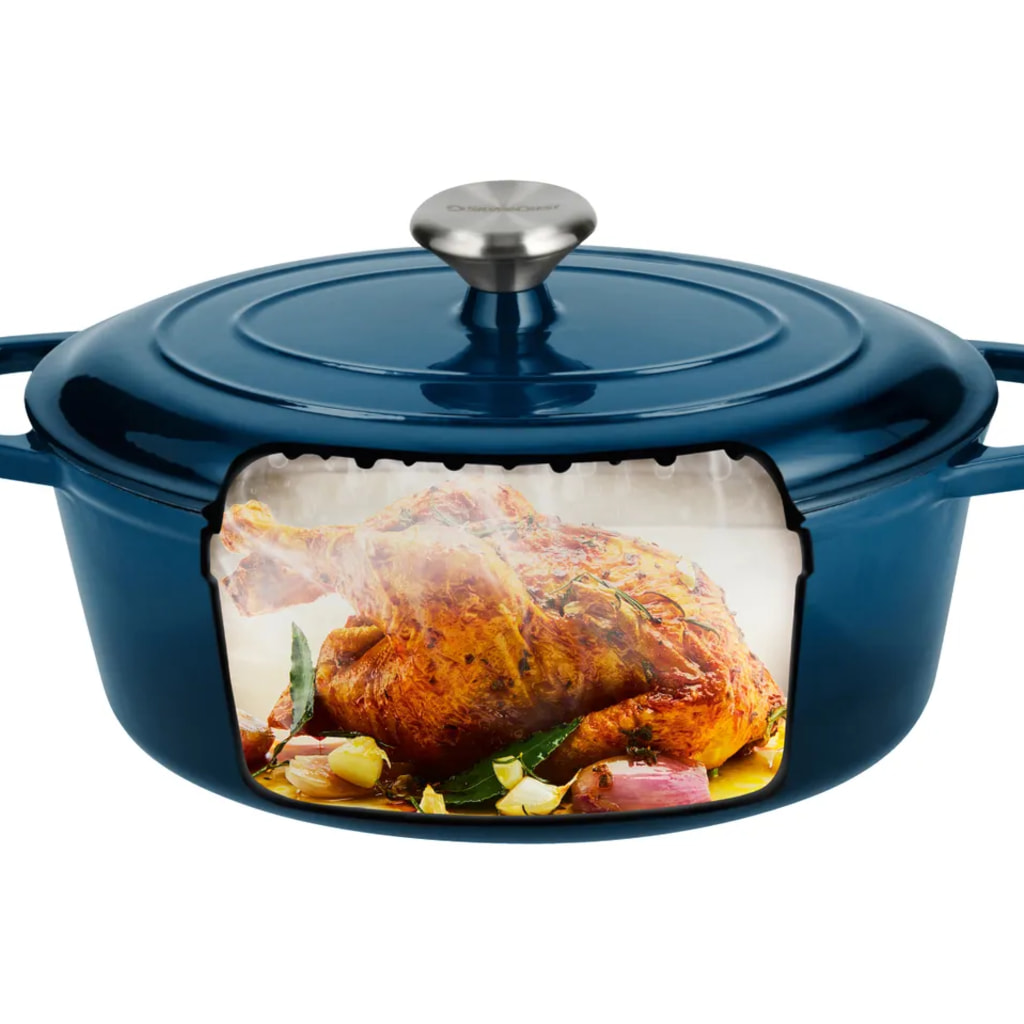 4.8L Cast Iron Casserole Dish - Dark Blue