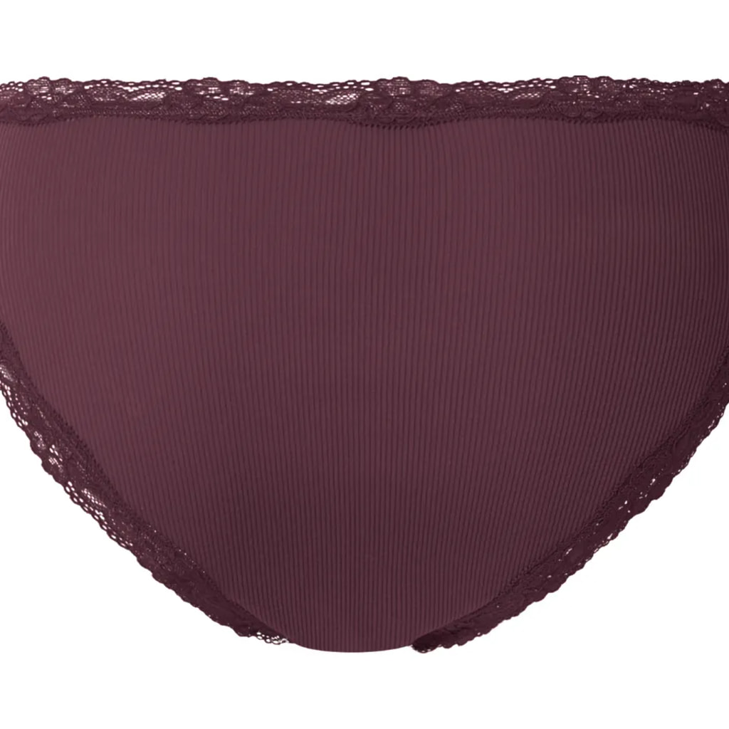 Ladies’ Burgundy and Pink Ribbed Briefs With Lace - 5 Pack