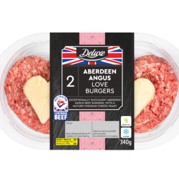 Deluxe 2 Aberdeen Angus British Beef Love Burgers with a Mature Cheddar Cheese Heart