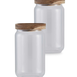 Medium Glass & Acacia Storage Jars