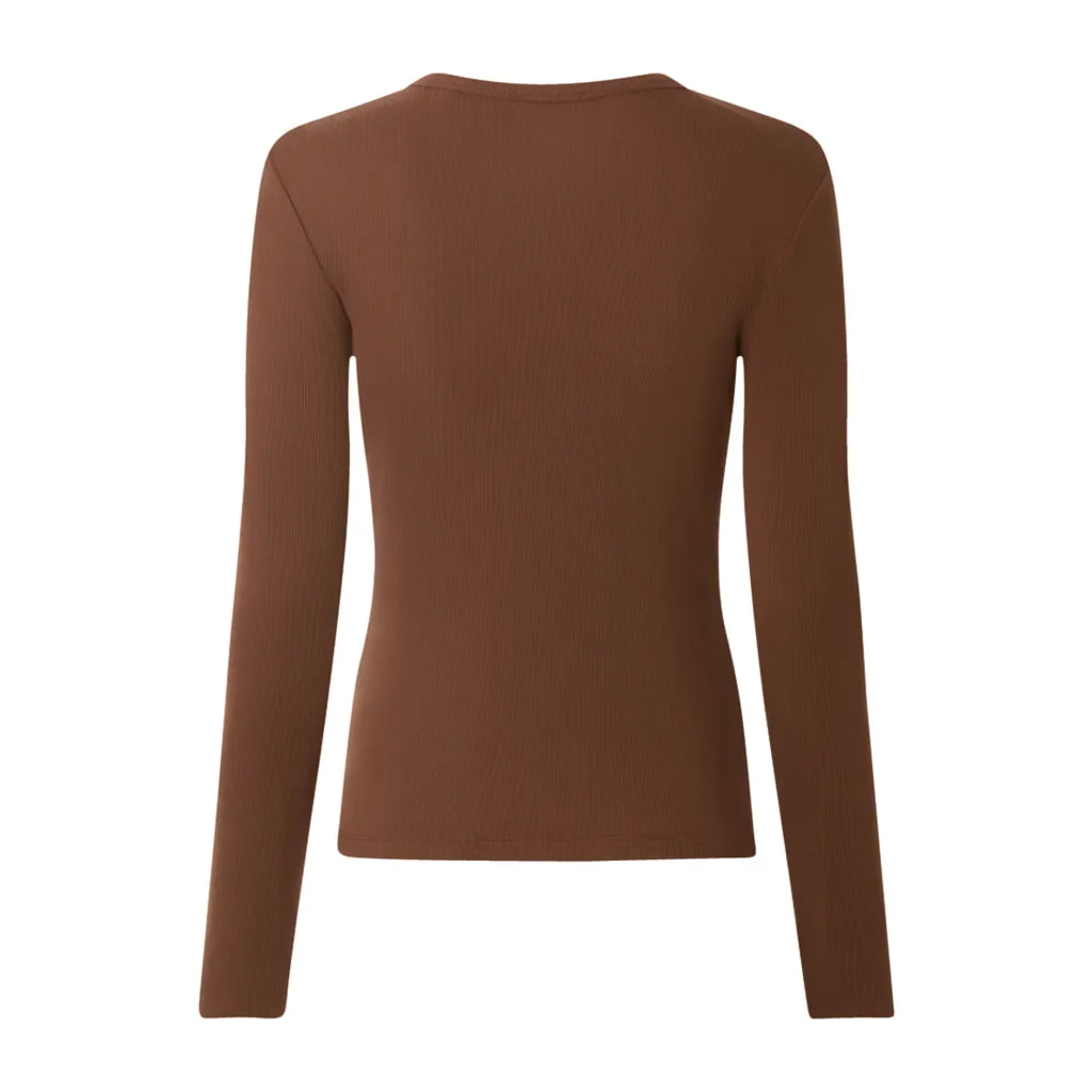 Ladies’ Beige & Brown Long Sleeve Ribbed Tops - 2 Pack