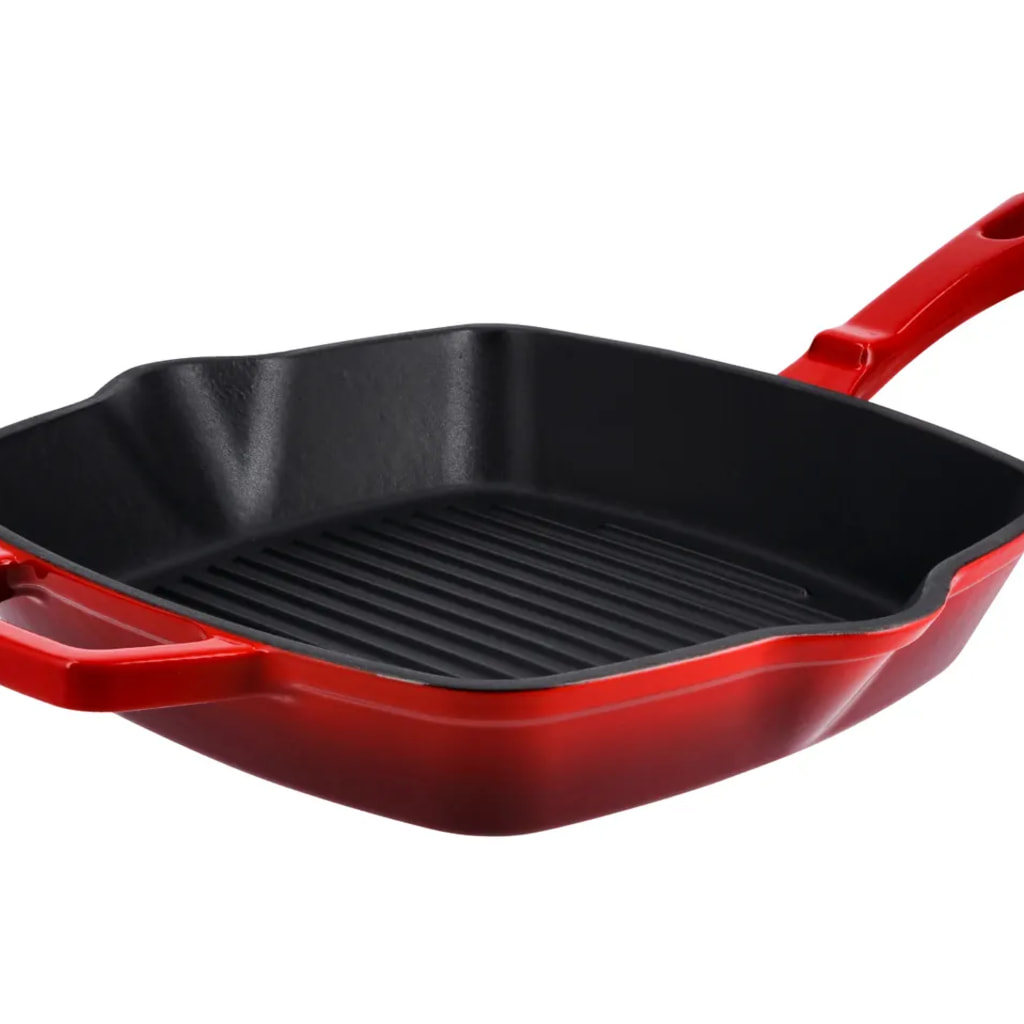 Cast Iron Griddle Pan - Red