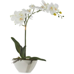 Faux White Orchid in Silver Pot