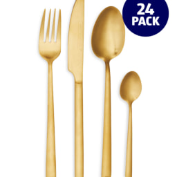 24 Piece Gold Brushed Cutlery Set