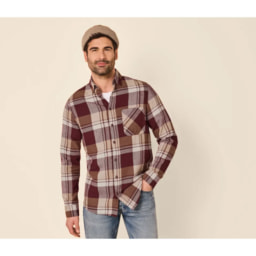 Men’s Maroon and Beige Flannel Shirt