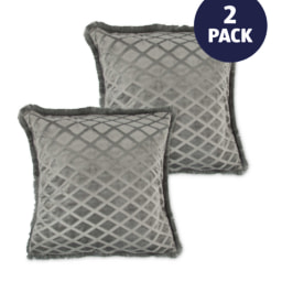 Fringed Grey Diamonds Cushion 2 Pack