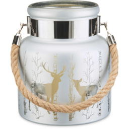 Silver Reindeer Scene Glass Lantern