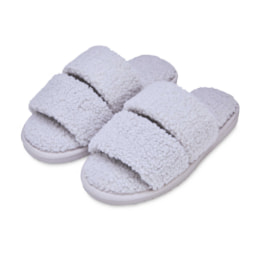 Ladies' Grey Teddy Fur Slippers