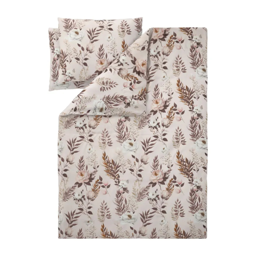 Beige Microfibre Satin Duvet Cover Set With Floral Pattern - Double