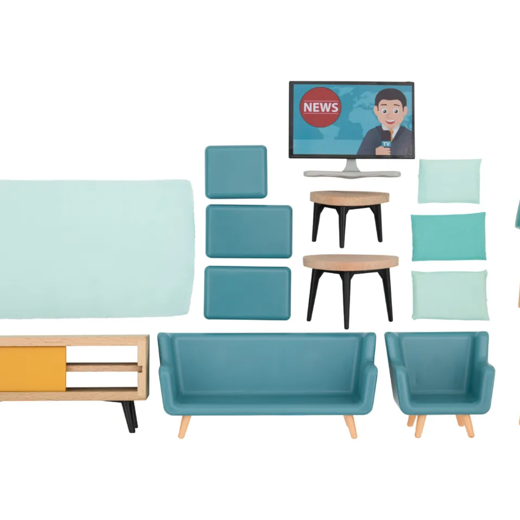 Doll's House Living Room Furniture - 15 Pieces