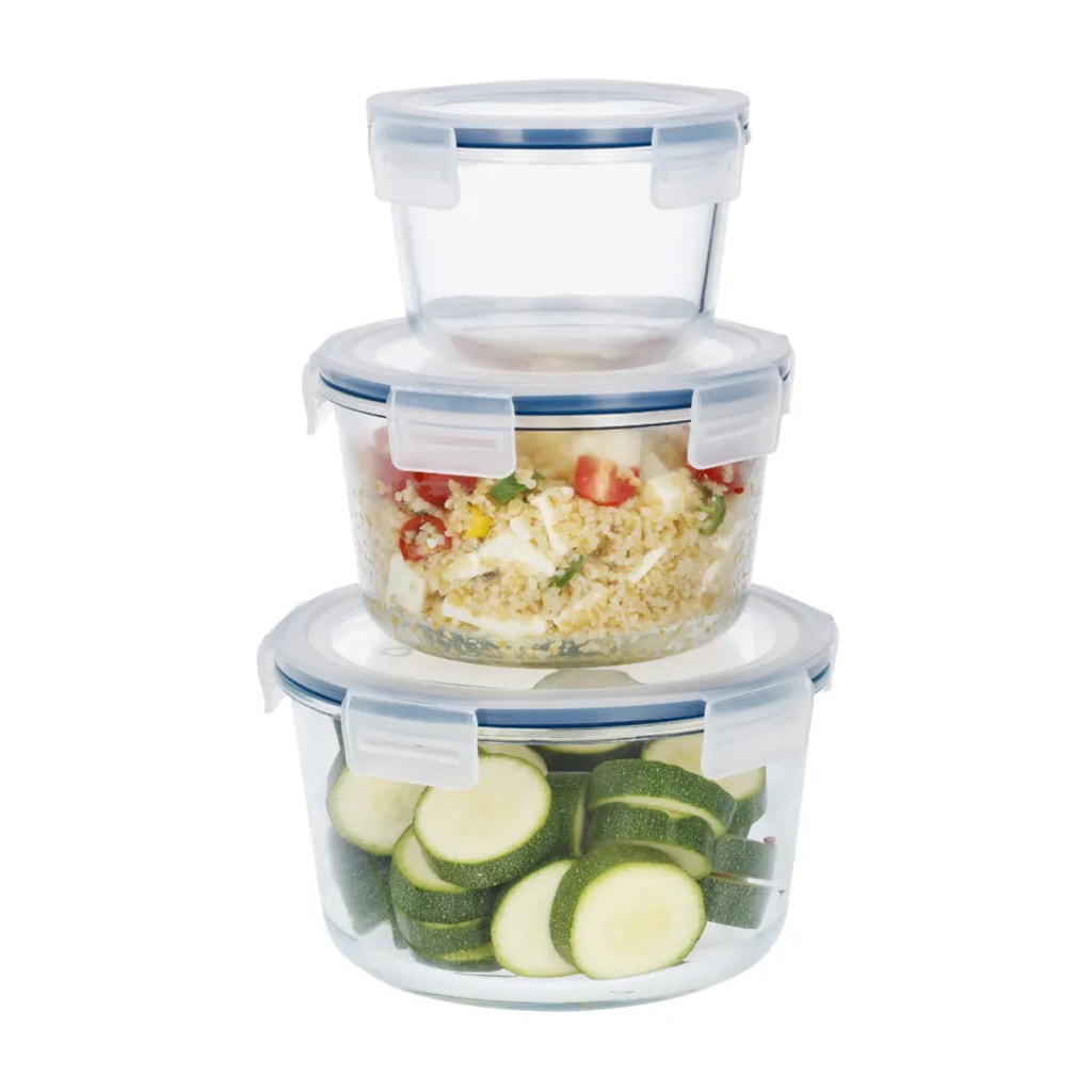 Round Glass Food Storage Containers - 3 Pieces