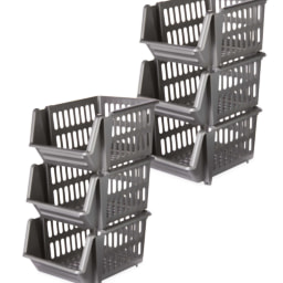 Grey Stackable Baskets 6 Pack