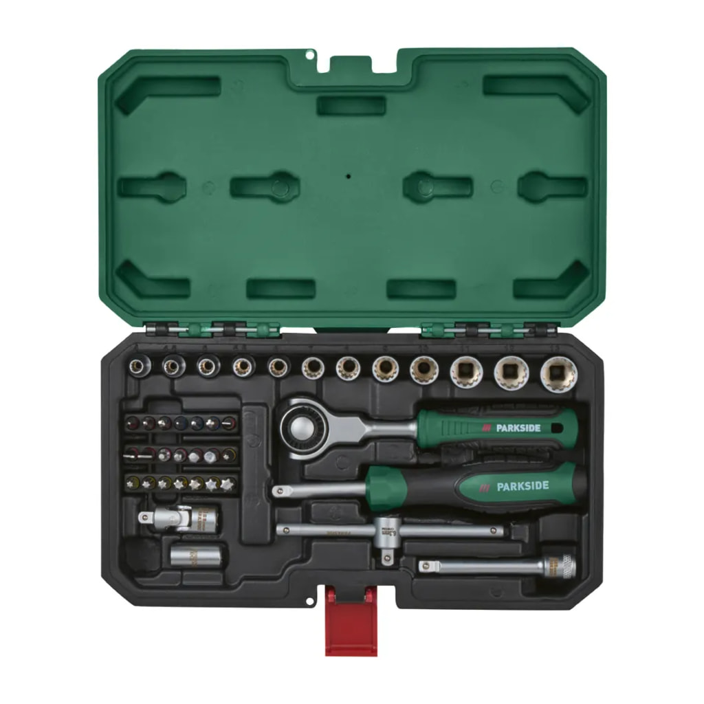 PARKSIDE - 1/4" Socket Set With Swivel Head Ratchet Handle - 39 piece set
