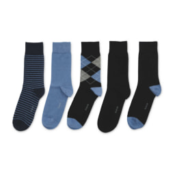 Men's Blue & Black Socks 5 Pack