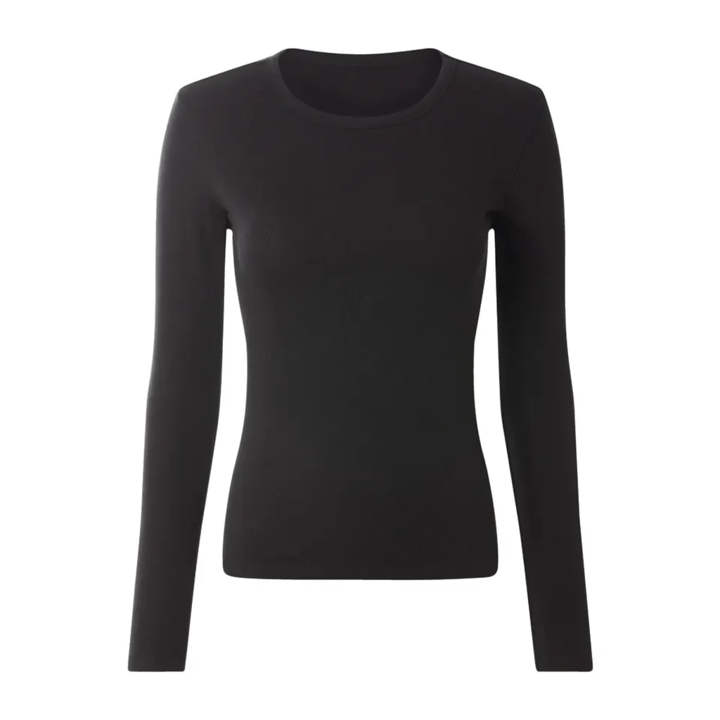 Ladies’ Black & White Long Sleeve Ribbed Tops - 2 Pack