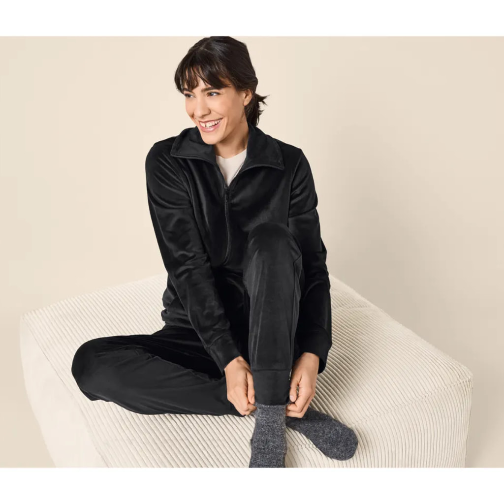 Ladies’ Black Velour Tracksuit - 2 Piece Set