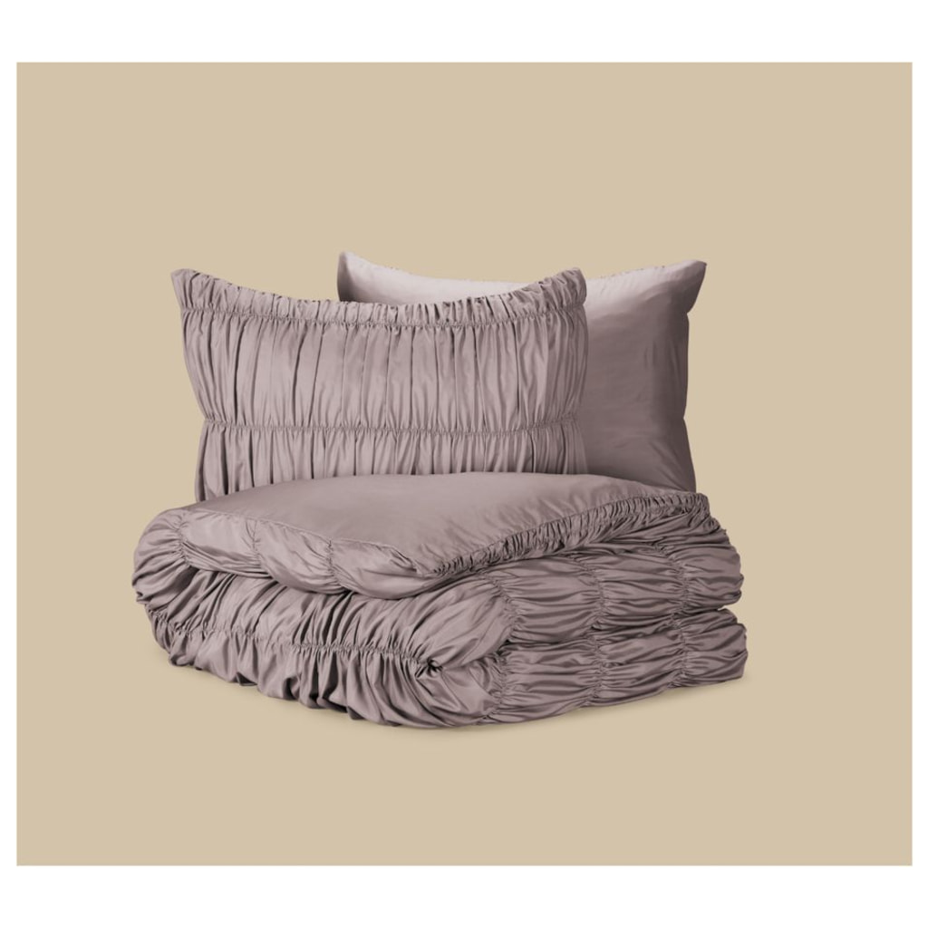 LIVARNO - Brown Ruched Satin Duvet Cover Set - King