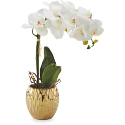 Gold Pot Artificial White Orchid