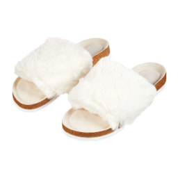 Ladies' Cream Fur Sliders