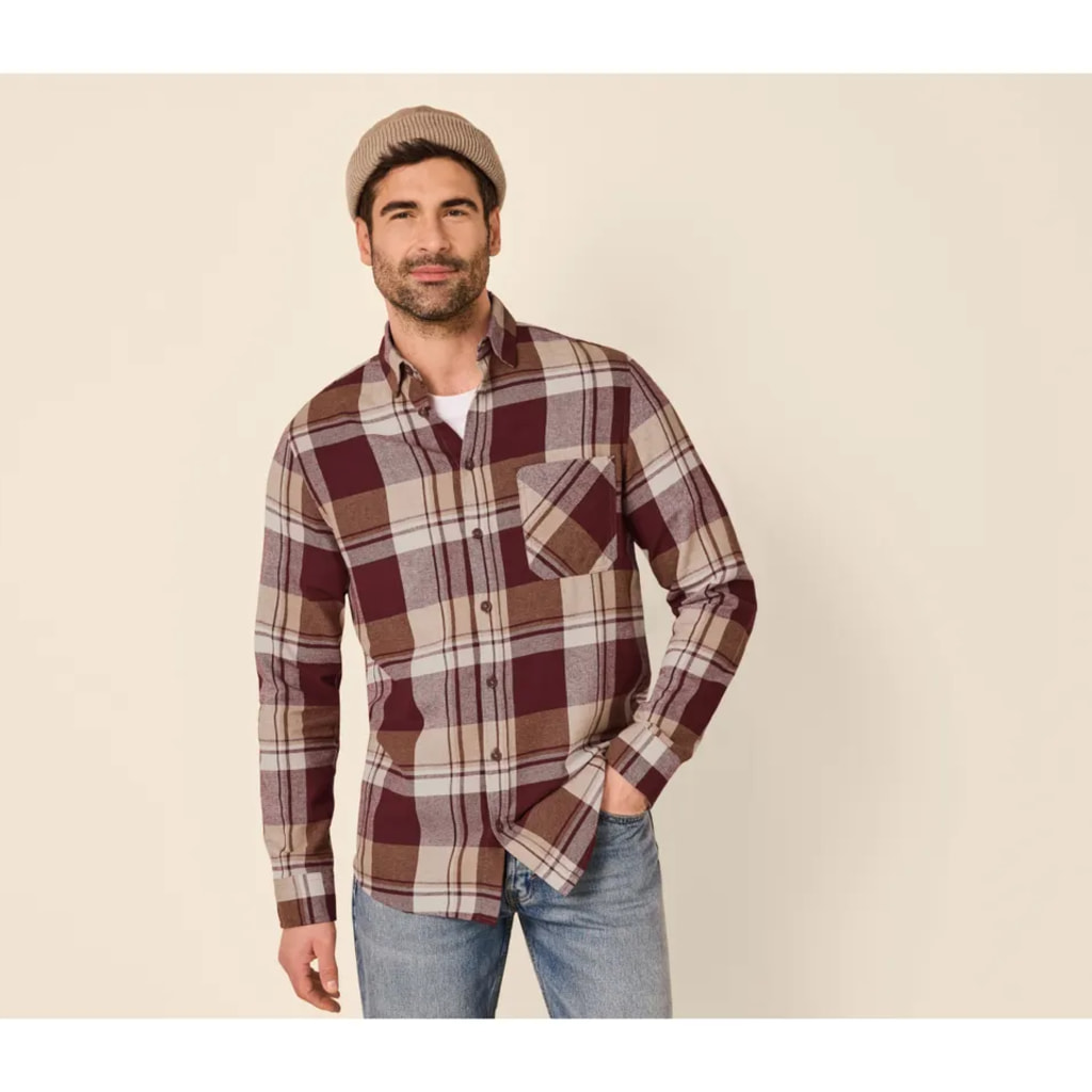 Men’s Maroon and Beige Flannel Shirt
