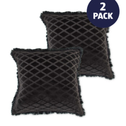 Fringed Black Diamond Cushion 2 Pack